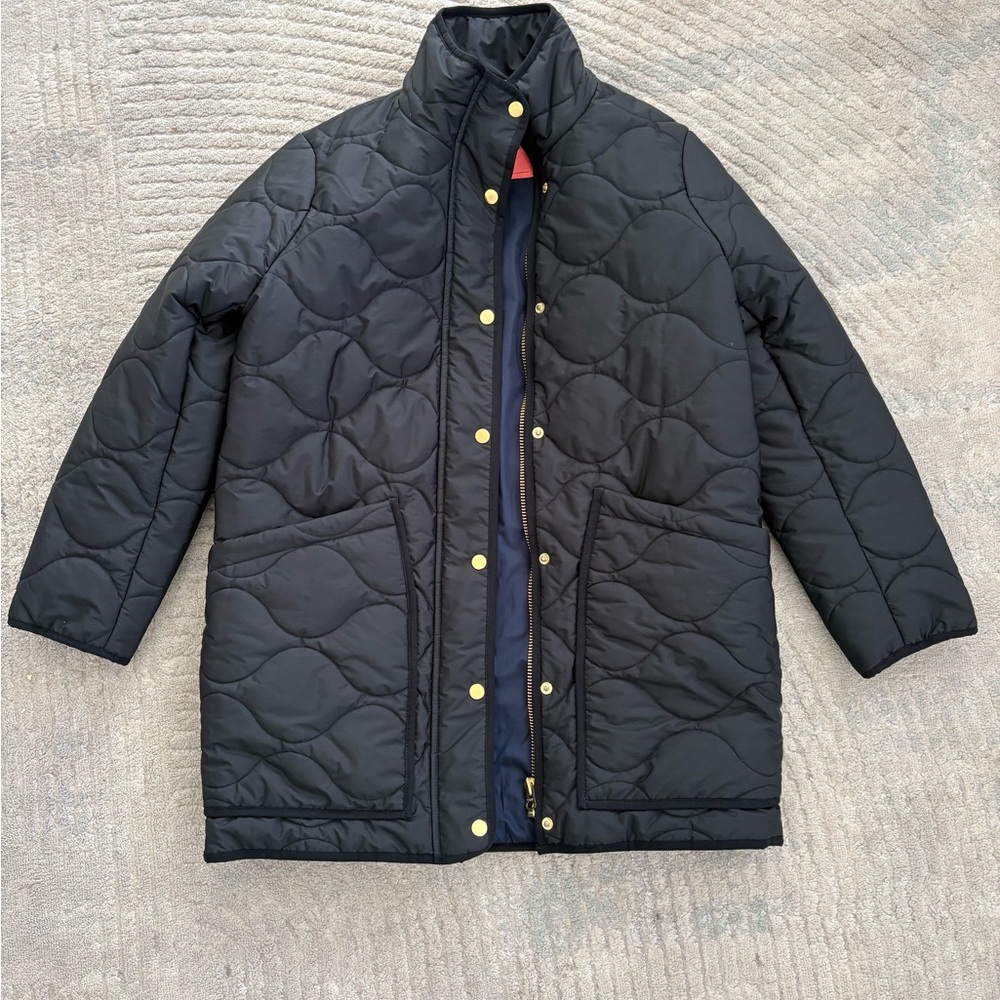 J. Crew Black Puffer Jacket with Gold Details